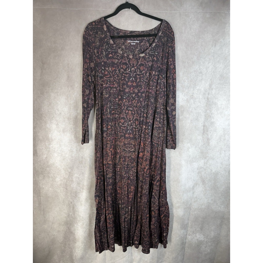 Soft Surroundings Damask Knit Boho Floral Stretch Dress In Purple Sz XL Petite